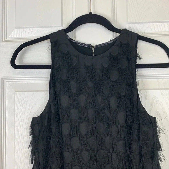 NWT By Anthropologie black Roxie polka dot textured fringe sleeveless dress sz 6 - Picture 5 of 11